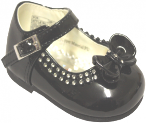 Girls Dressy Shoe w/ Bow and Rhinestones Design-BlkPat